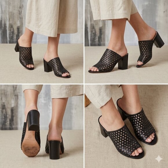 Loeffler Randall Shoes - Loeffler Randall Black Perforated Leather Slip On , Open Toe Heels - Size 6